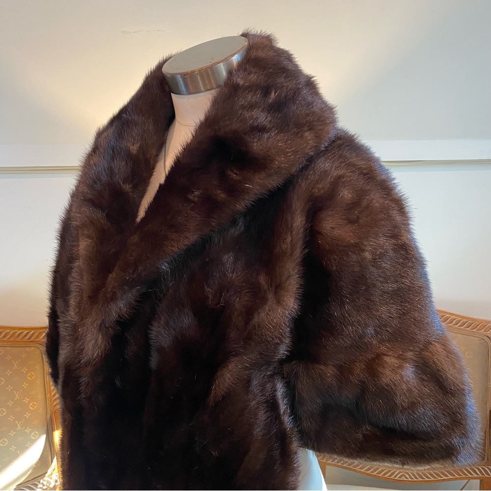 Vintage 1960s Dark Brown Genuine Mink Fur Wrap Shawl Stole - Picture 3 of 11